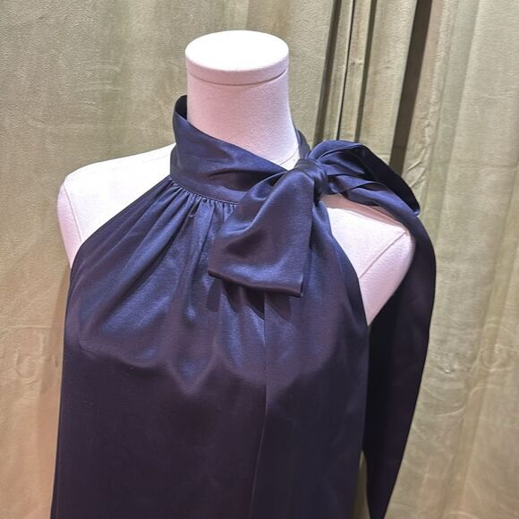 Diane Von Furstenberg satin silk navy Blue Halter Sheath Mini Dress, US10 - Picture 2 of 7